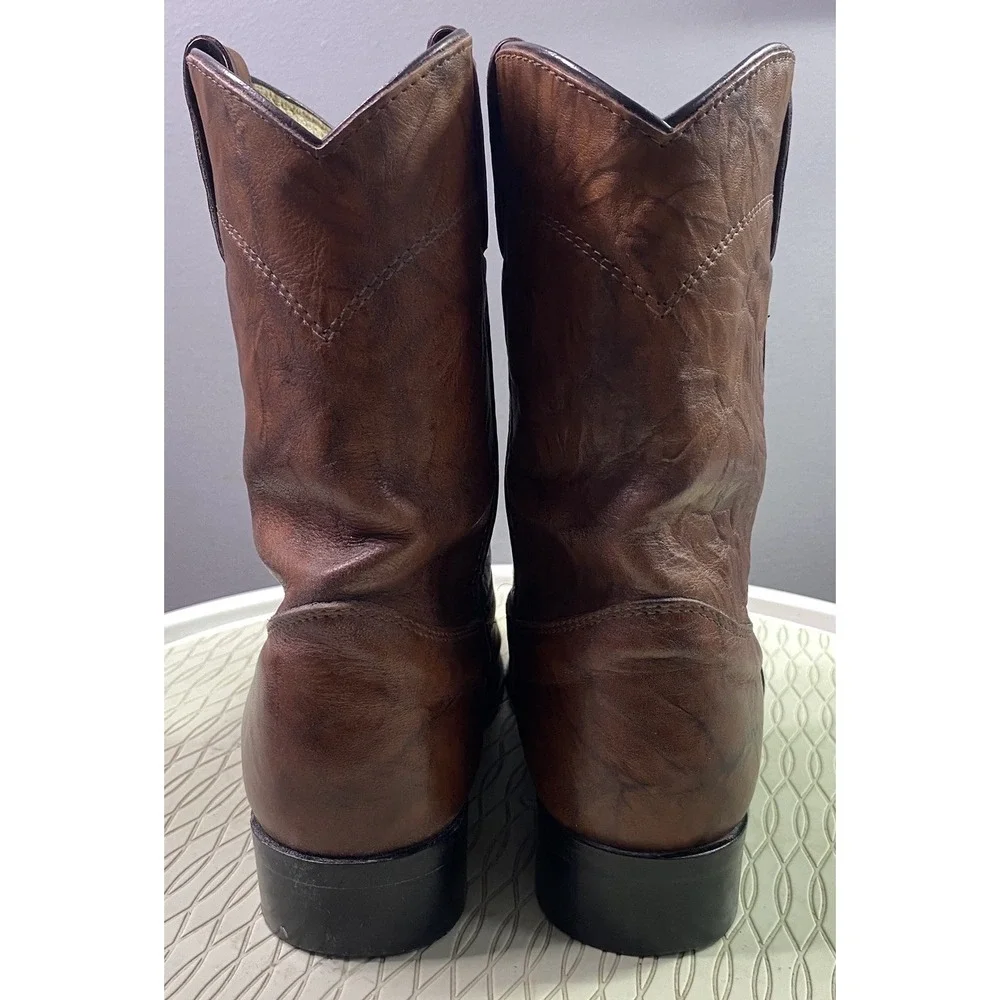 Justin Leather Youth Boy Brown Cowboy Distressed Rodeo‎ Riding Boots Sz.4D